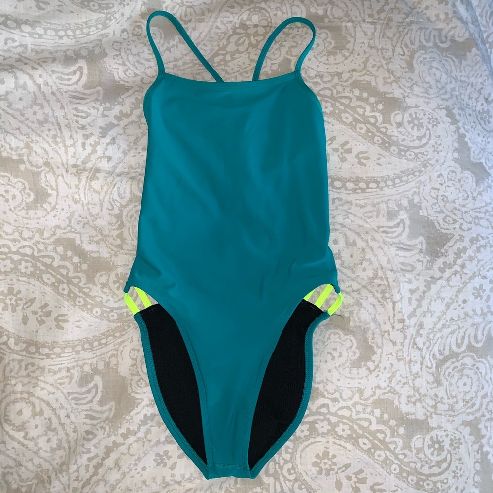 Jolyn Gavin Teal Tie Back Swimsuit. Size 28.